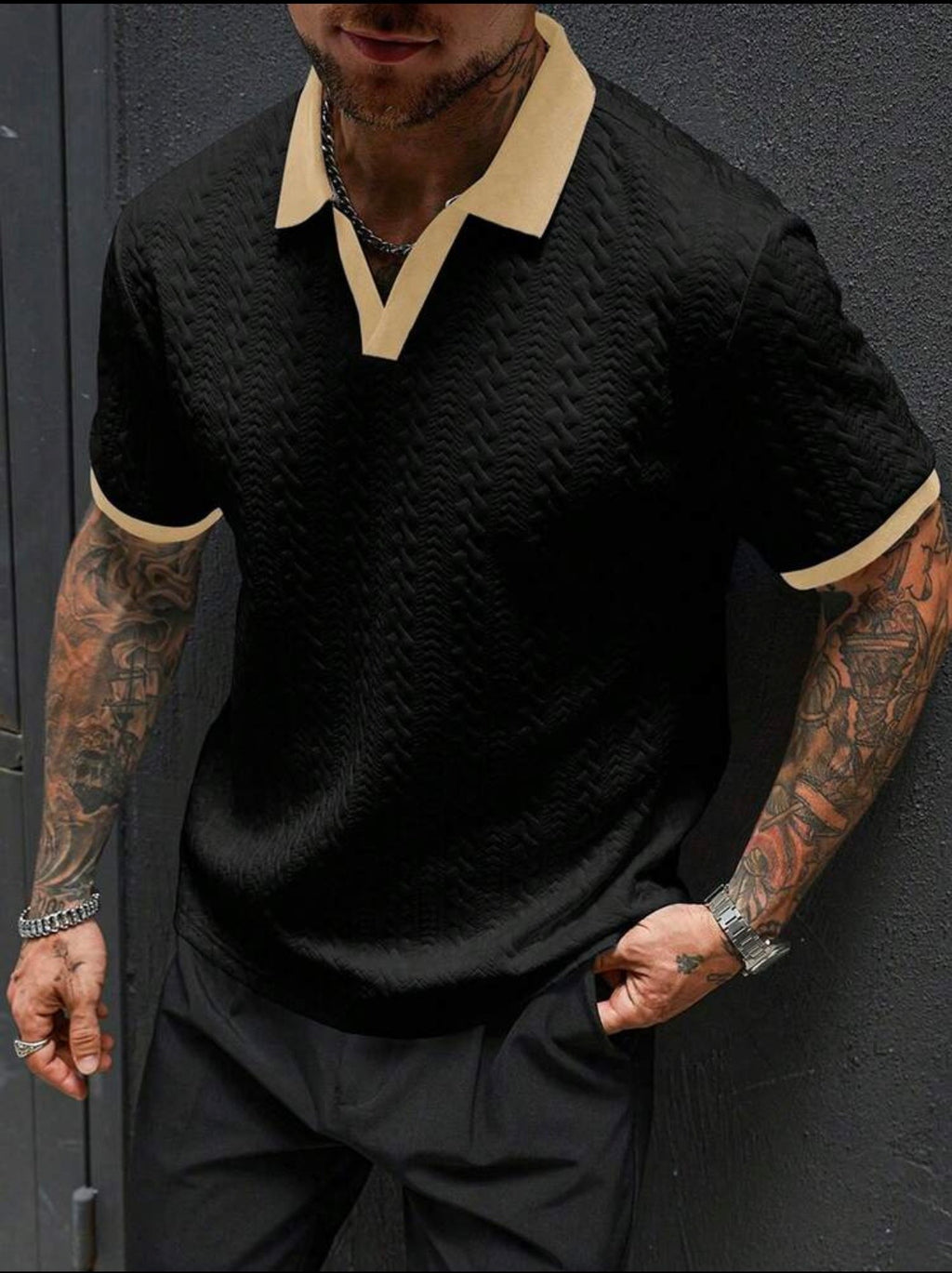 Manfinity Homme Men's Contrast Color Short Sleeve Knit Polo Shirt