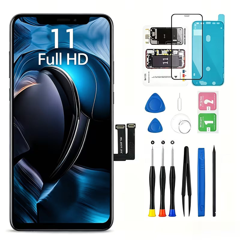 For IPhone 11 Screen Replacement, Touch Digitizer Replacement With Repair Tool Kit + Magnetic Screw Pads + Screen Protector + Frame Adhesive (Black)