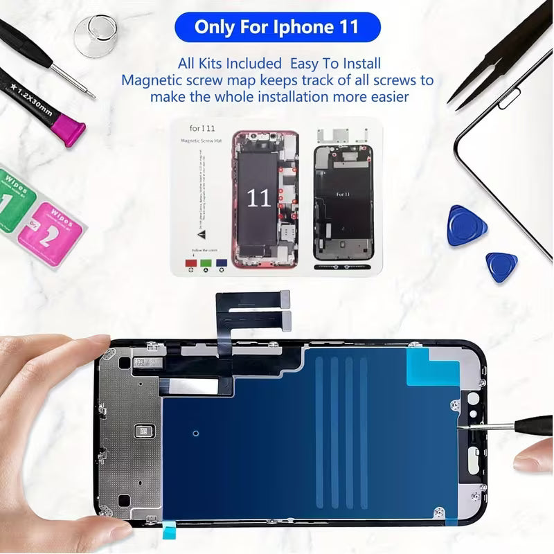 For IPhone 11 Screen Replacement, Touch Digitizer Replacement With Repair Tool Kit + Magnetic Screw Pads + Screen Protector + Frame Adhesive (Black)