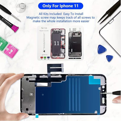 For IPhone 11 Screen Replacement, Touch Digitizer Replacement With Repair Tool Kit + Magnetic Screw Pads + Screen Protector + Frame Adhesive (Black)