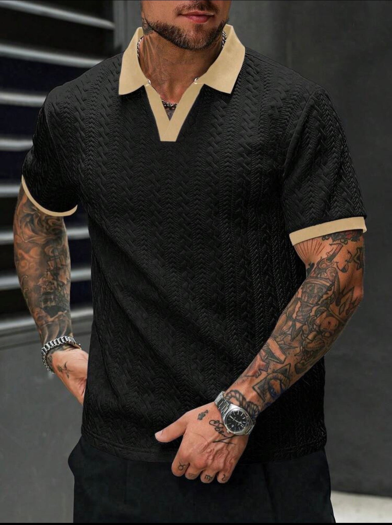 Manfinity Homme Men's Contrast Color Short Sleeve Knit Polo Shirt