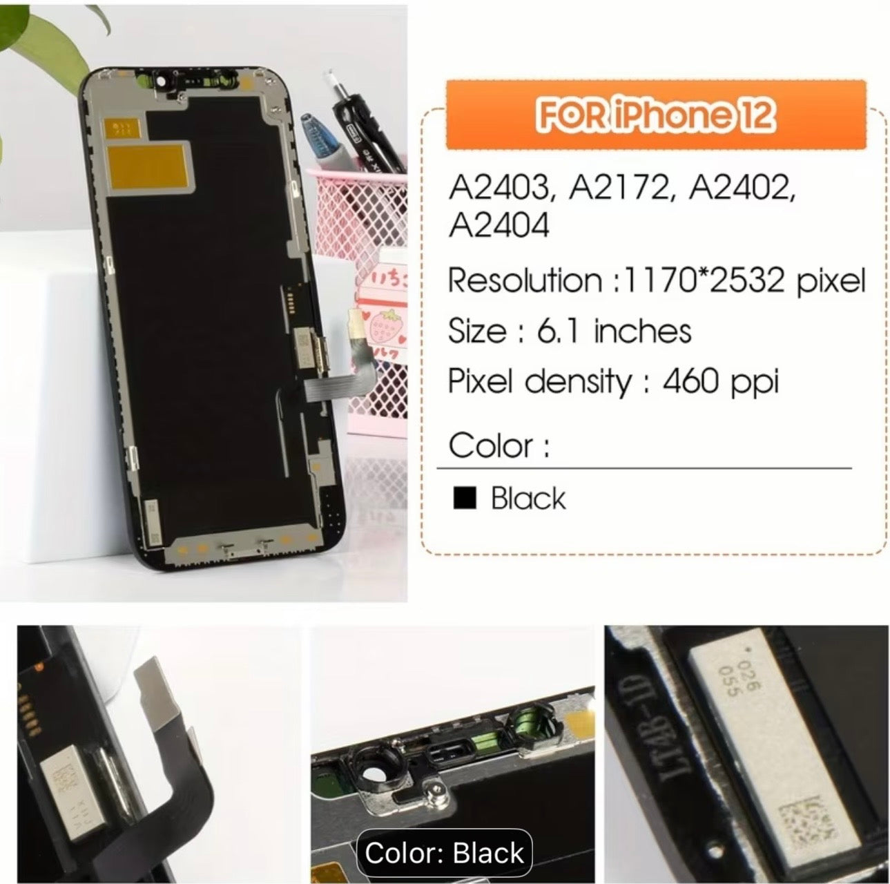 Screen for iPhone 12 Screen Replacement for iPhone 12 Pro LCD Screen A2403, A2172, A2407, A2341 3D
Touch Display Digitizer Assembly Repair Parts Black