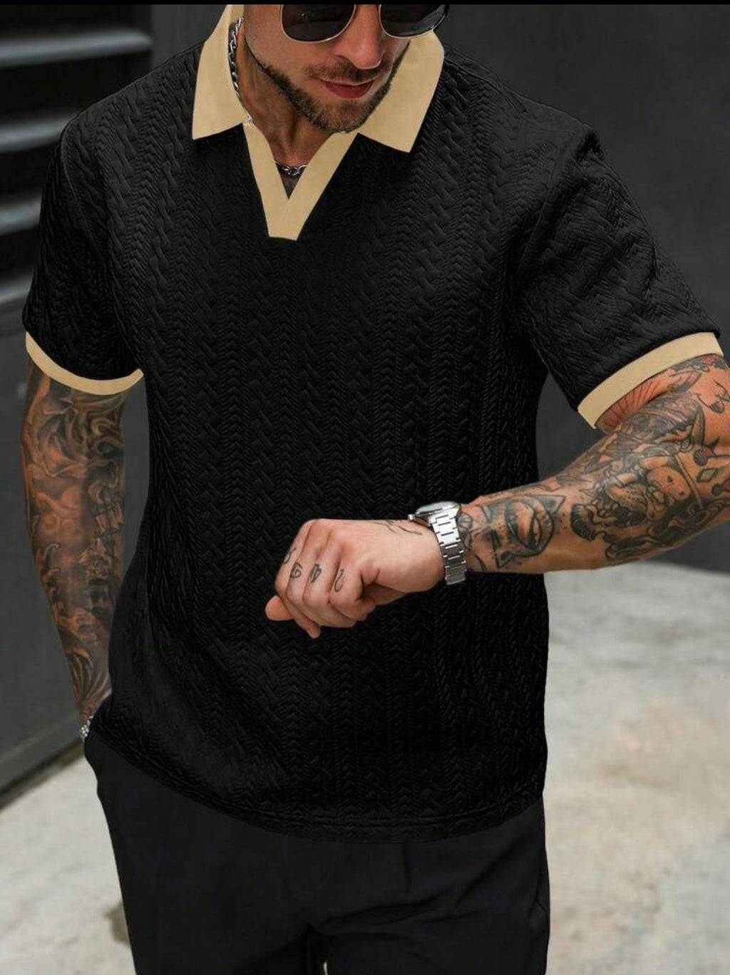 Manfinity Homme Men's Contrast Color Short Sleeve Knit Polo Shirt