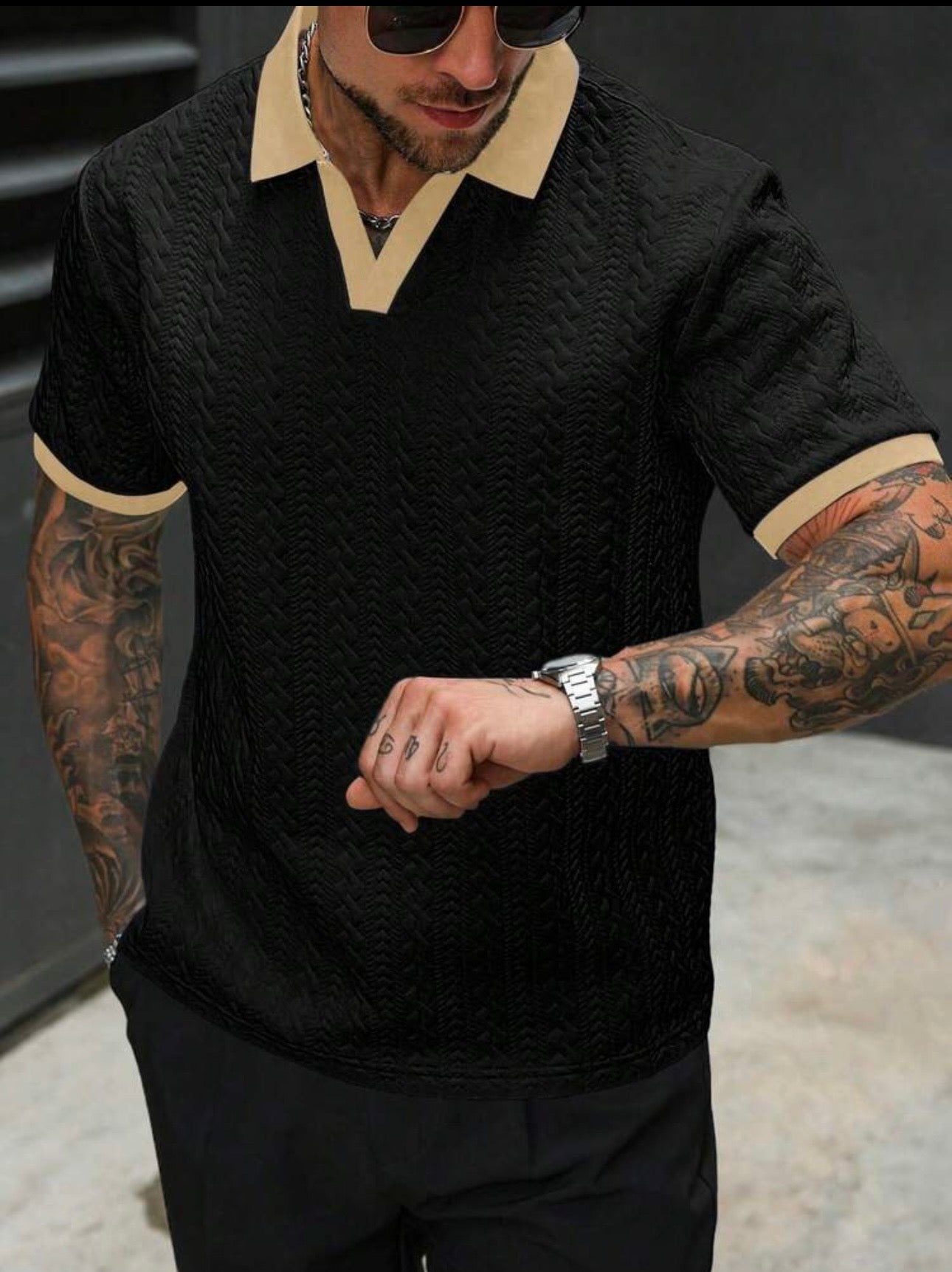 Manfinity Homme Men's Contrast Color Short Sleeve Knit Polo Shirt