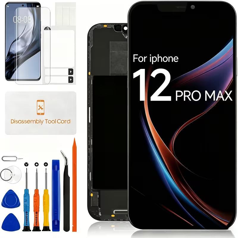 For iPhone 12 Pro Max Screen Replacement A2411 Touch Screen Replacement A2342 LCD Display A2410 Touch Digitizer Assembly A2412 Repair Parts Kit (Black)