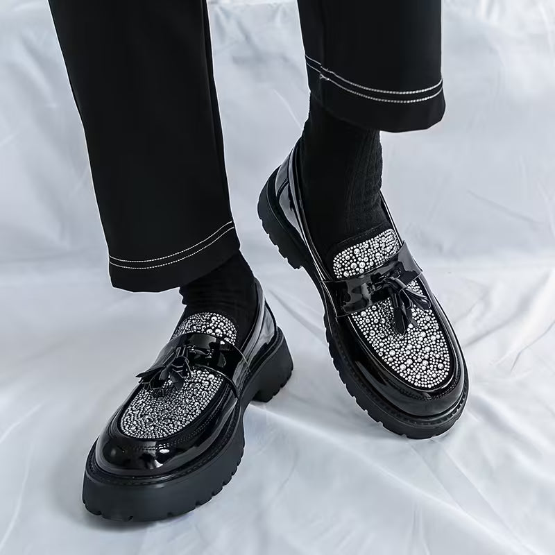 Men' s Western Wedding Sneakers Men' s Fashion rhinestone nail tailcoat Sneakers Dress Party Shoes