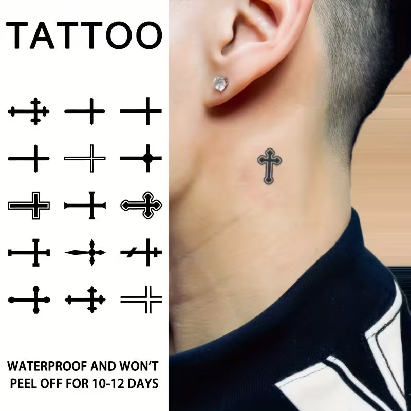 Temporary Tattoo Stickers in The Shape of a Small Cross, Lasting for One to Two Weeks.